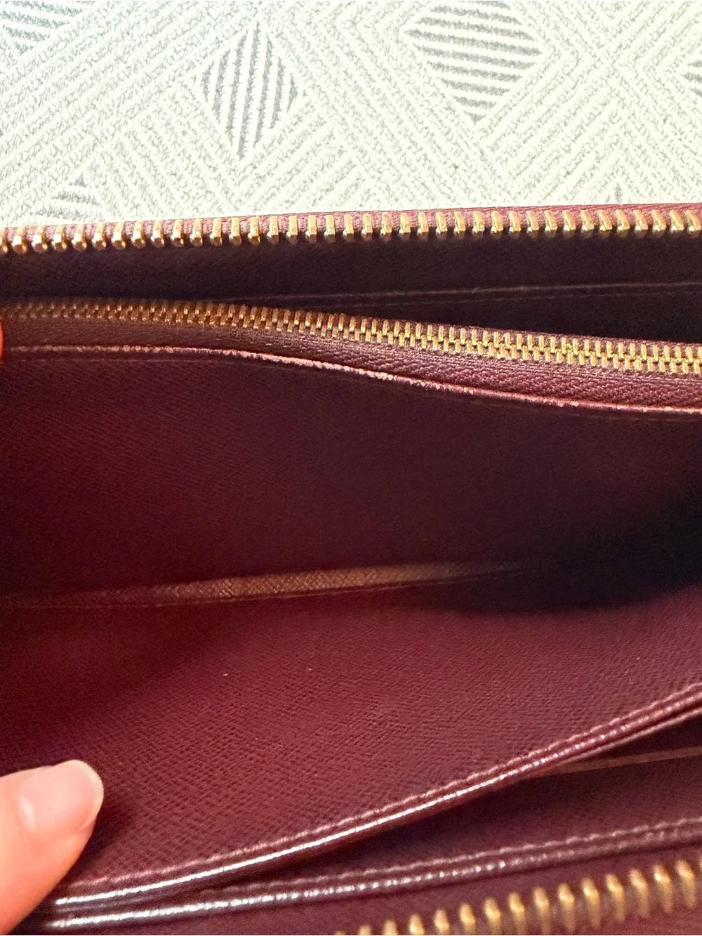 Louis Vuitton Damier Ebene Sequin Zip Around Wallet in Brown and Red